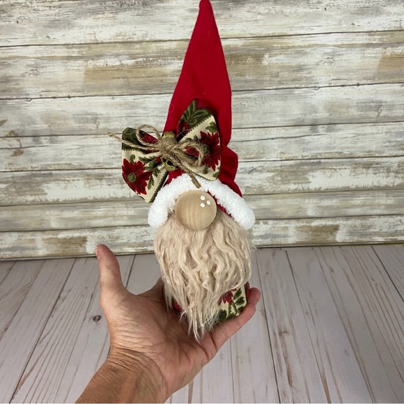 Christmas Gnome Vintage Poinsettia Jingle Bells Flannel Handmade Holiday Rustic - Picture 12 of 12